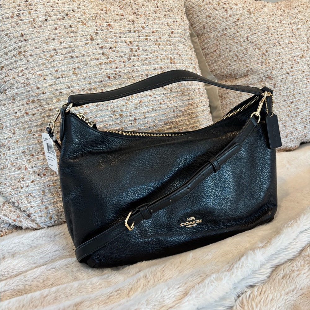 Coach “Celeste” Black Pebbled Leather Shoulder Bag with Gold Hardware - Picture 1 of 13